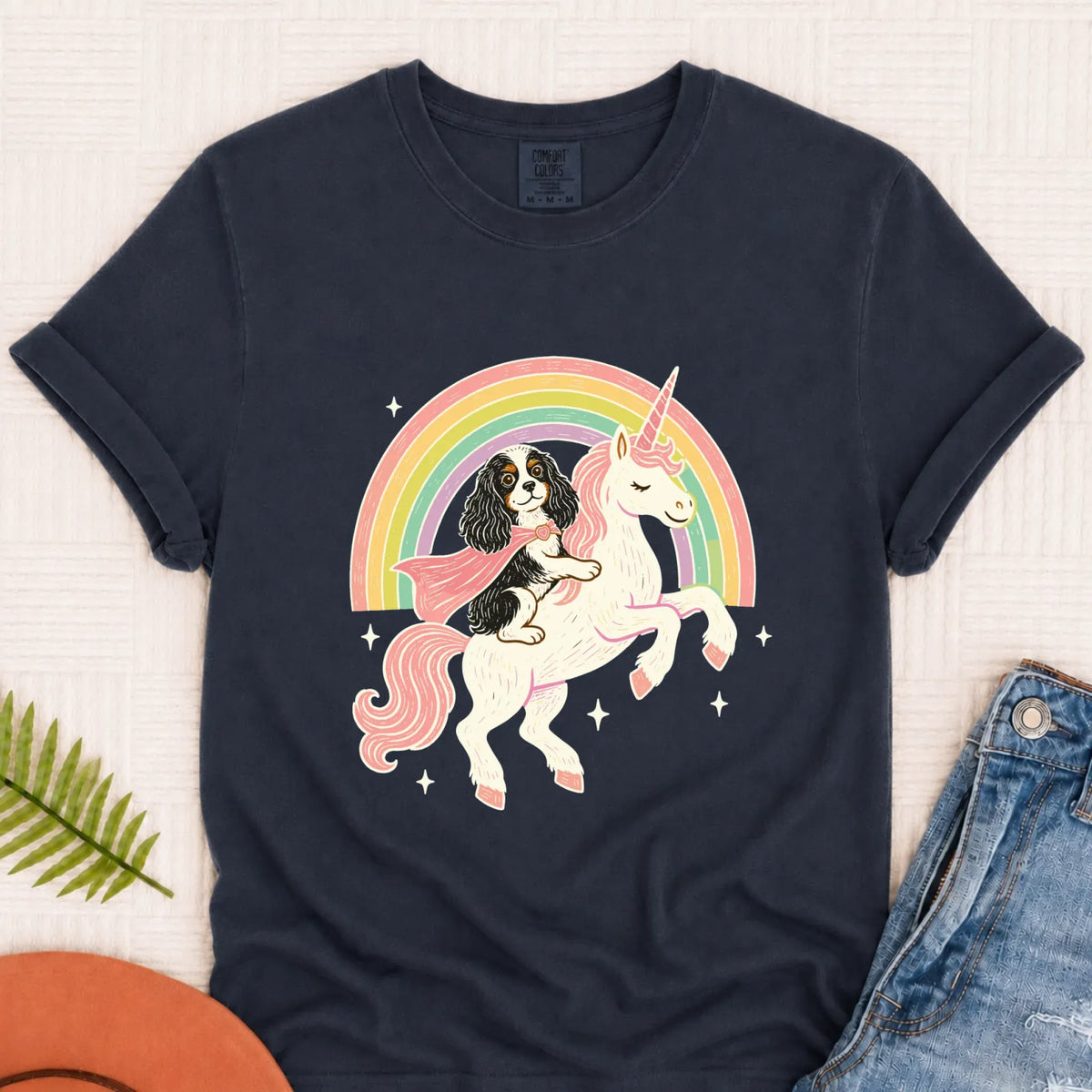 Custom Cavalier Unicorn Rainbow Unisex TShirt Pepper 3XL
