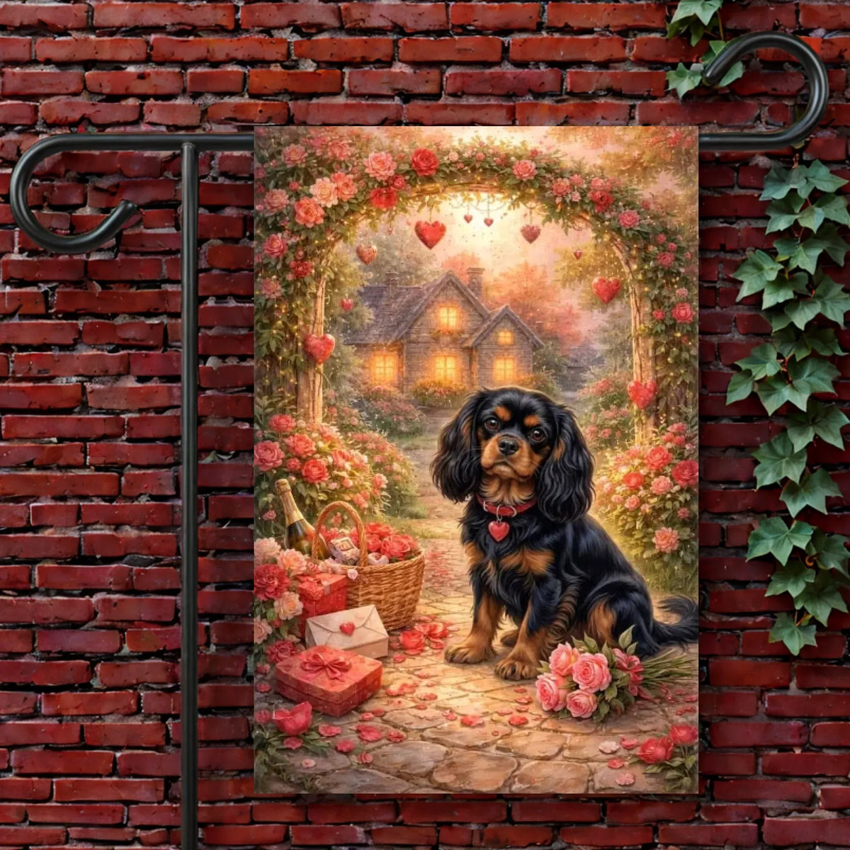 Custom Cavalier Valentines Romantic Garden Flag 12'' × 18''