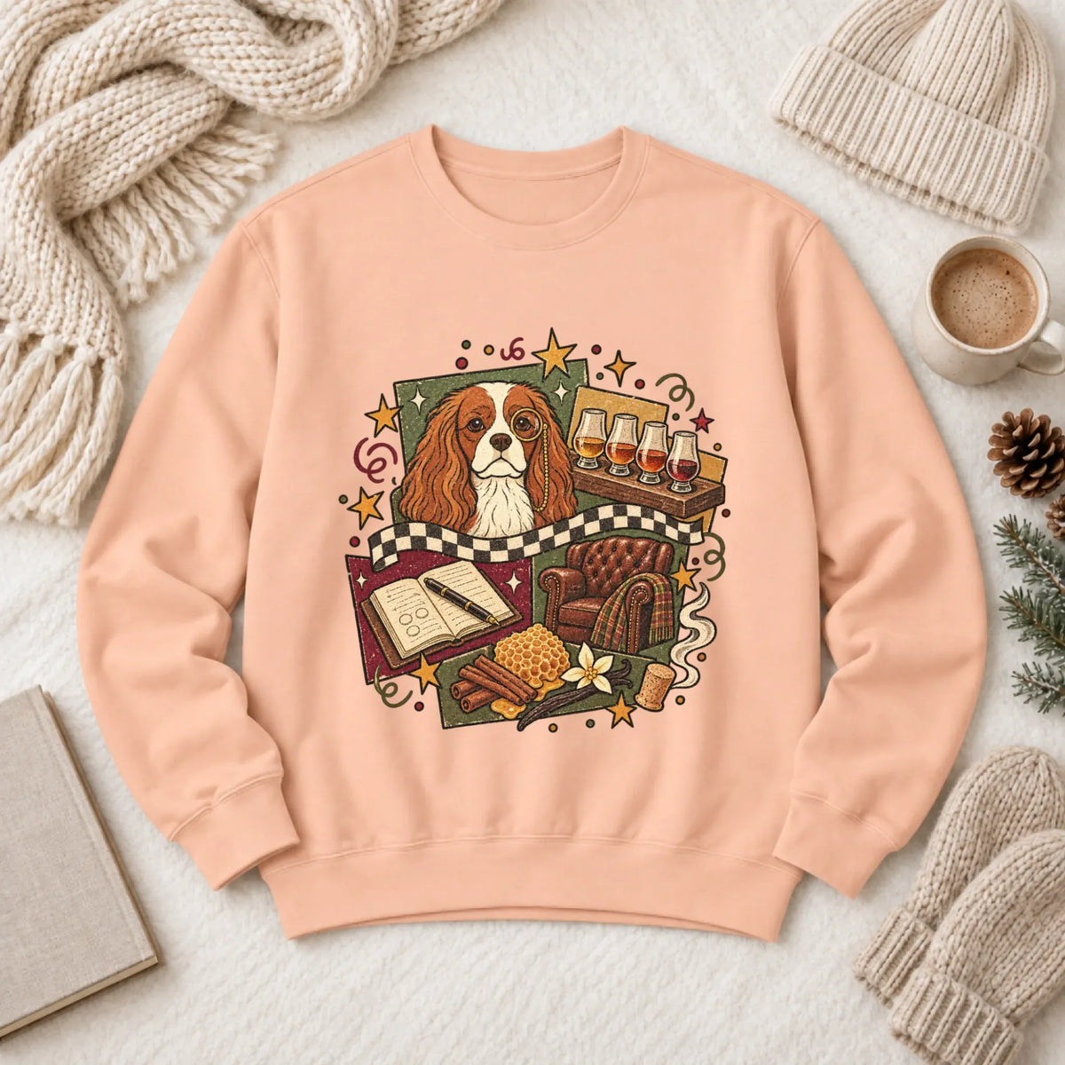Sweatshirt Peachy / S Custom Cavalier Whiskey Lover Unisex Sweatshirt