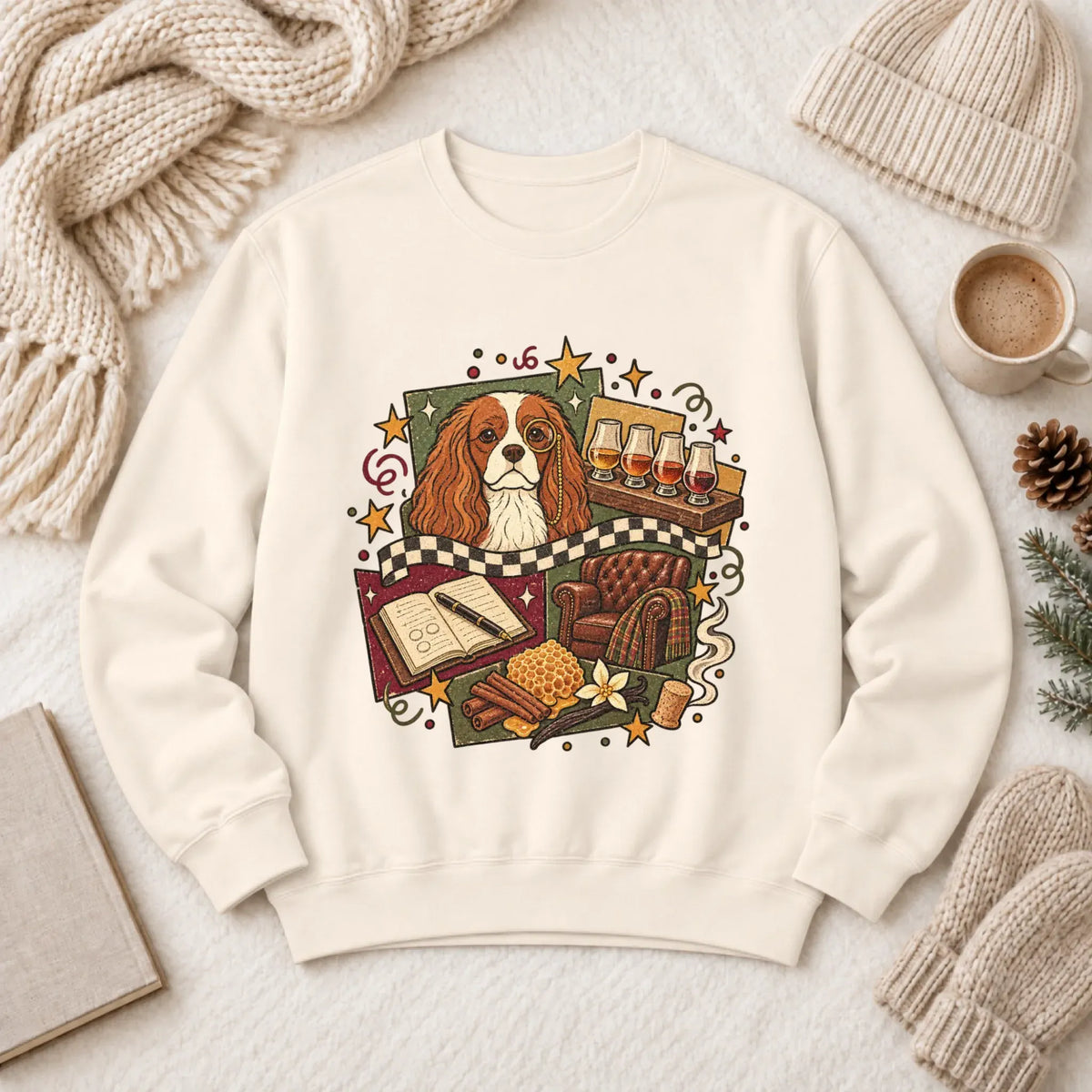 Sweatshirt Ivory / S Custom Cavalier Whiskey Lover Unisex Sweatshirt
