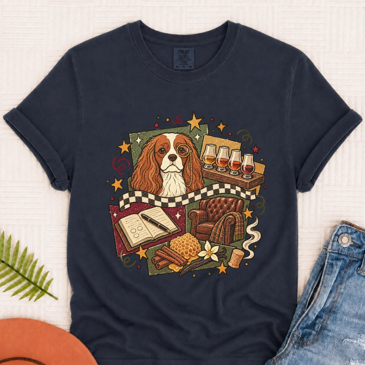 T-Shirt Navy / S Custom Cavalier Whiskey Lover Unisex Tshirt