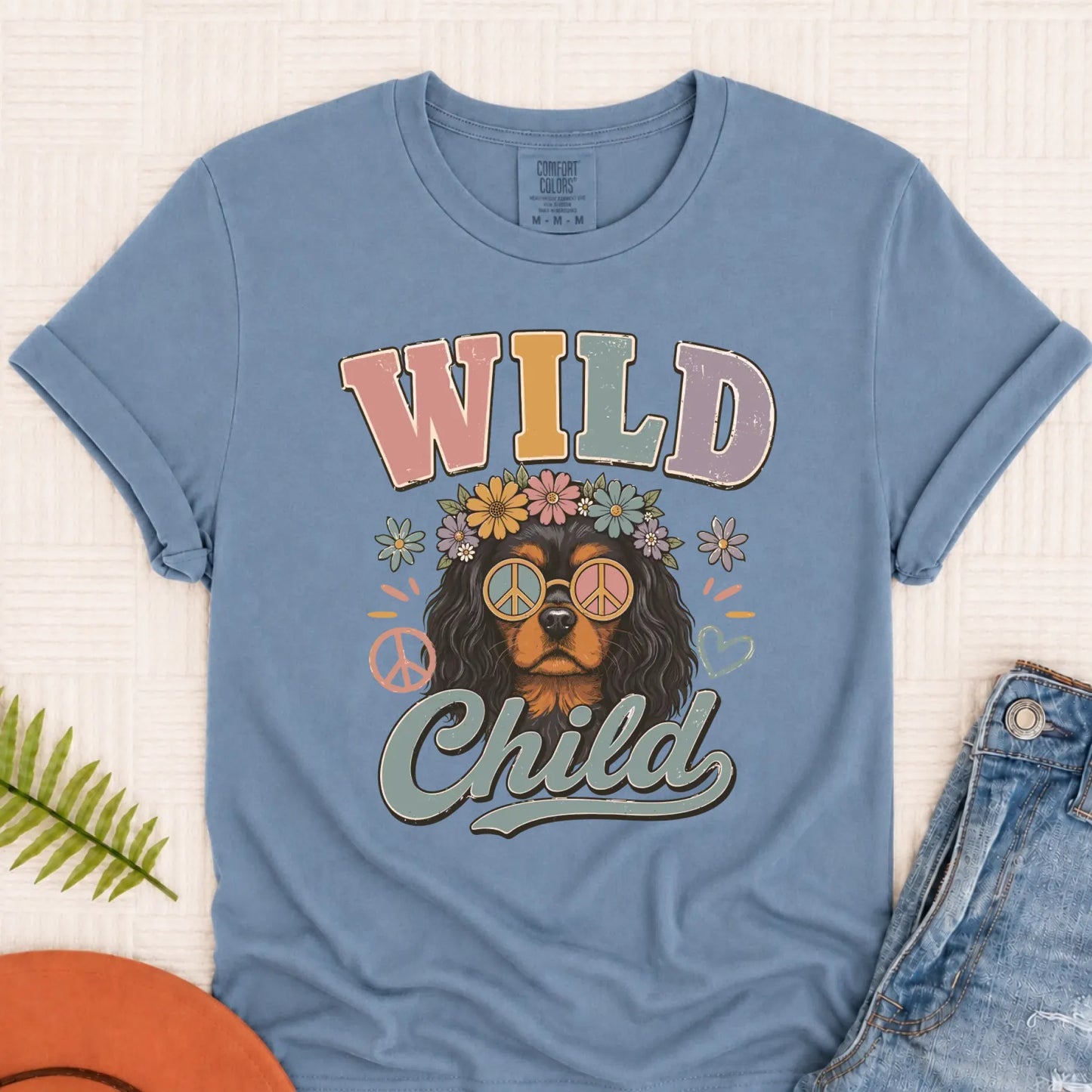 Custom Cavalier Wild Child Hippie Unisex TShirt Blue Jean