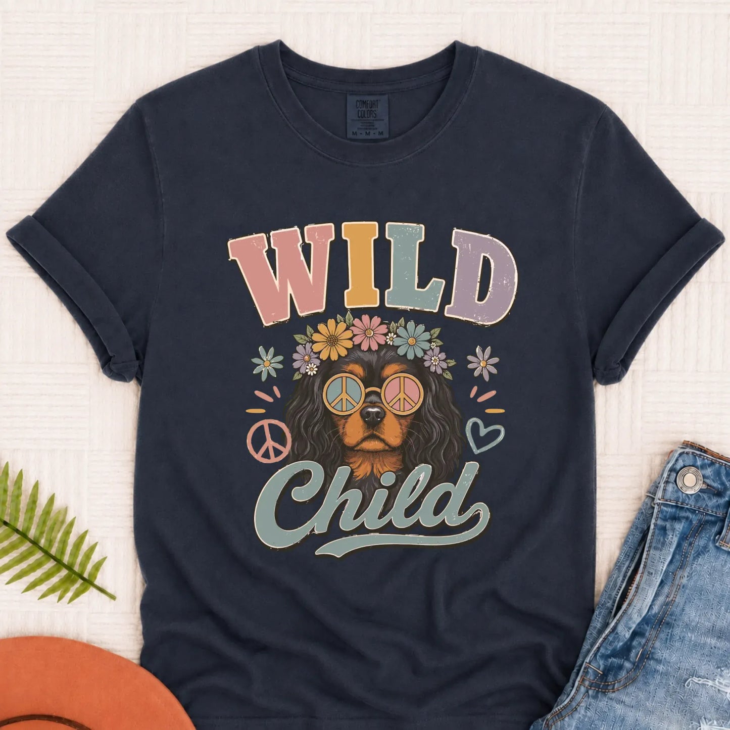 Custom Cavalier Wild Child Hippie Unisex TShirt Navy