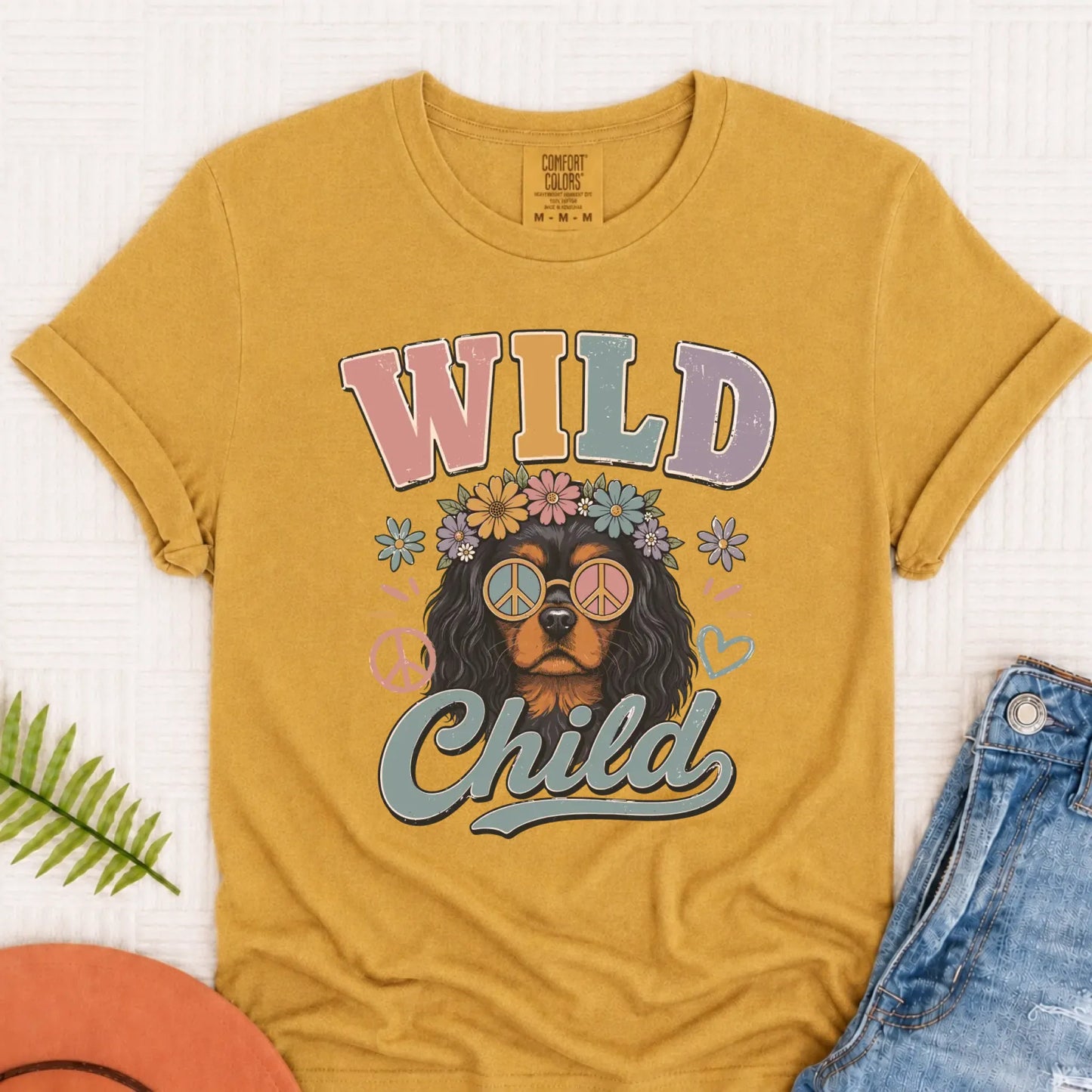 Custom Cavalier Wild Child Hippie Unisex TShirt Mustard