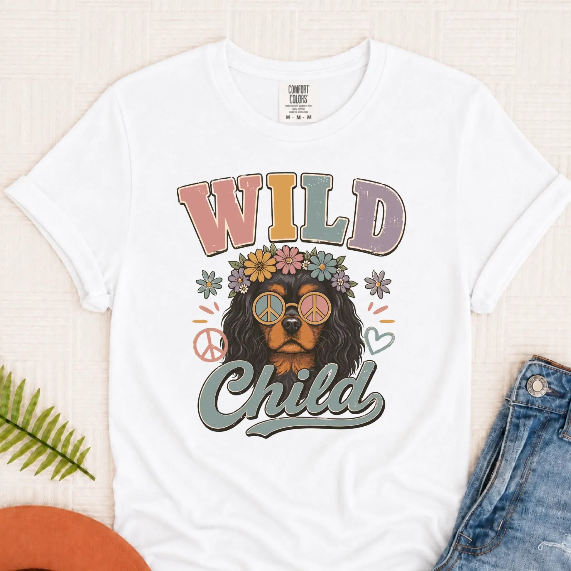 Custom Cavalier Wild Child Hippie Unisex TShirt White
