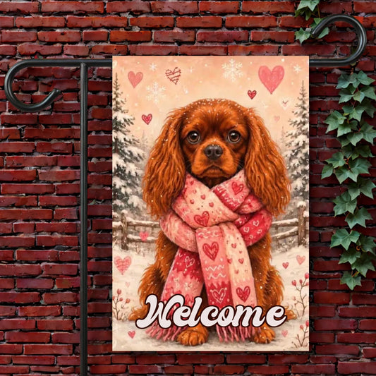 Custom Cavalier Winter Snuggle Garden Flag 12'' × 18''