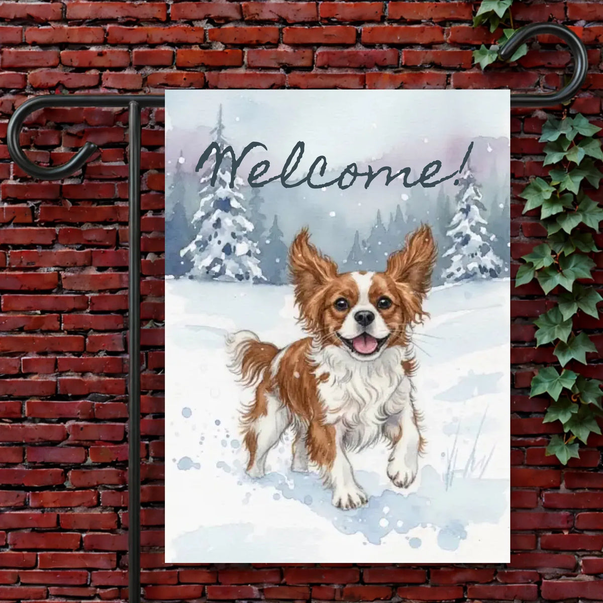 Custom Cavalier Winter Wonderland Garden Flag 12'' × 18''