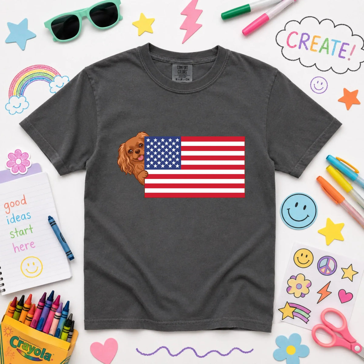 Custom Cavalier YOUTH American USA Flag Unisex Tshirt NEW Youth Midweight Tee Pepper
