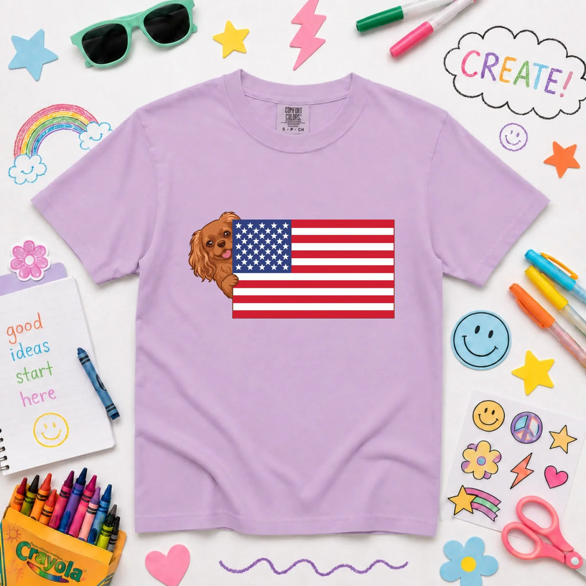 Custom Cavalier YOUTH American USA Flag Unisex Tshirt NEW Youth Midweight Tee Orchid