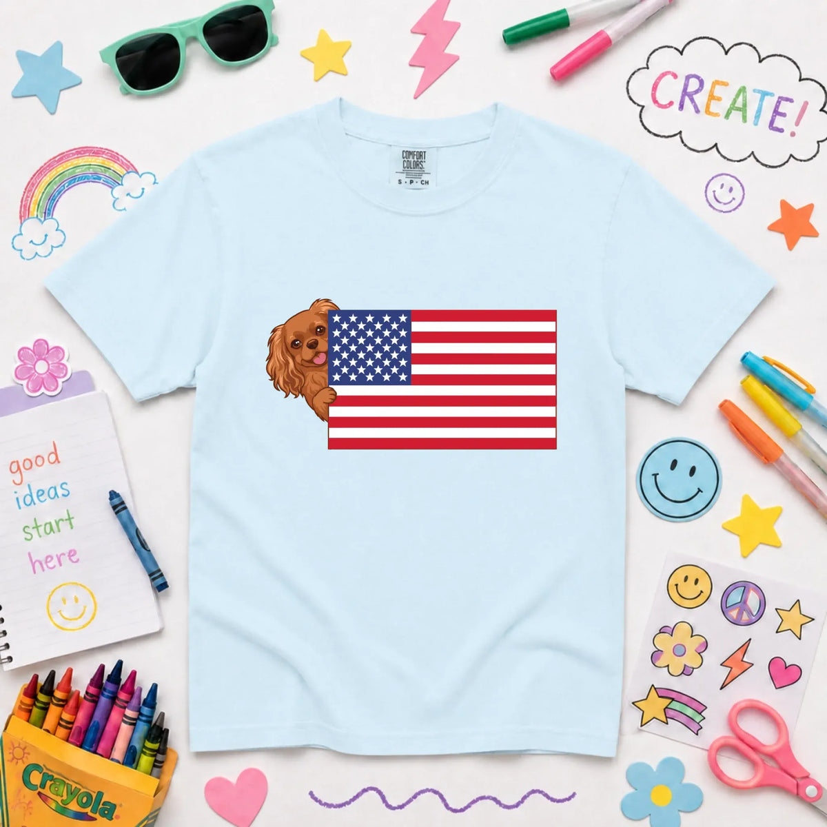 Custom Cavalier YOUTH American USA Flag Unisex Tshirt NEW Youth Midweight Tee Chambray