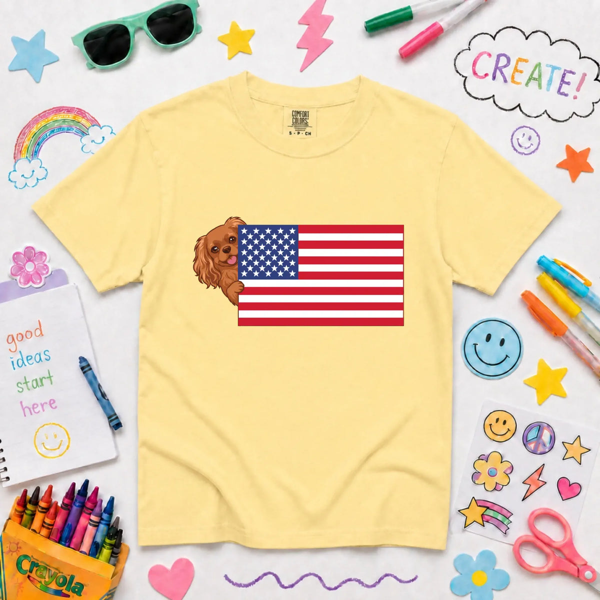 Custom Cavalier YOUTH American USA Flag Unisex Tshirt NEW Youth Midweight Tee Butter