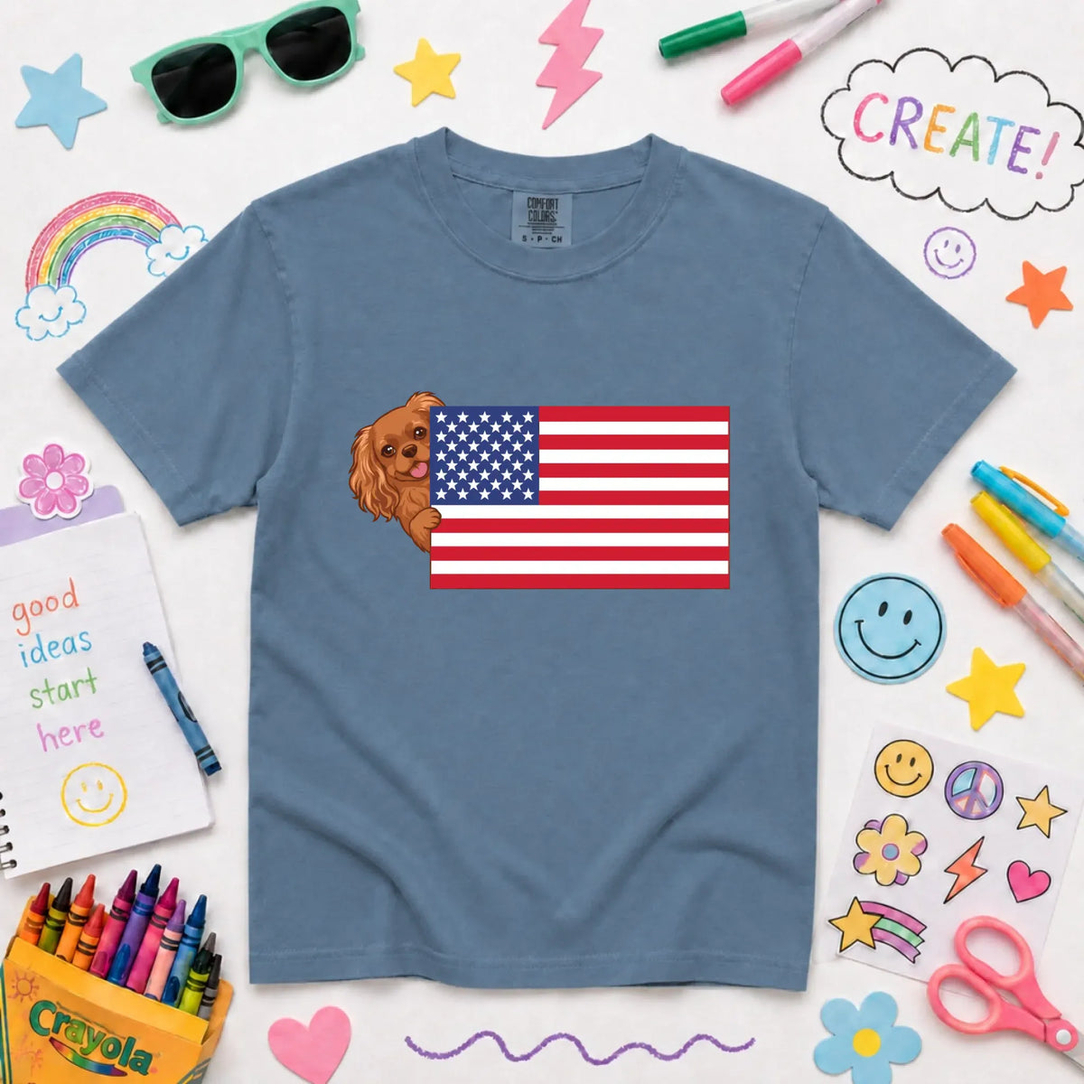 Custom Cavalier YOUTH American USA Flag Unisex Tshirt NEW Youth Midweight Tee Blue Jean