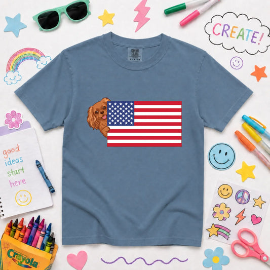 Custom Cavalier YOUTH American USA Flag Unisex Tshirt NEW Youth Midweight Tee Blue Jean
