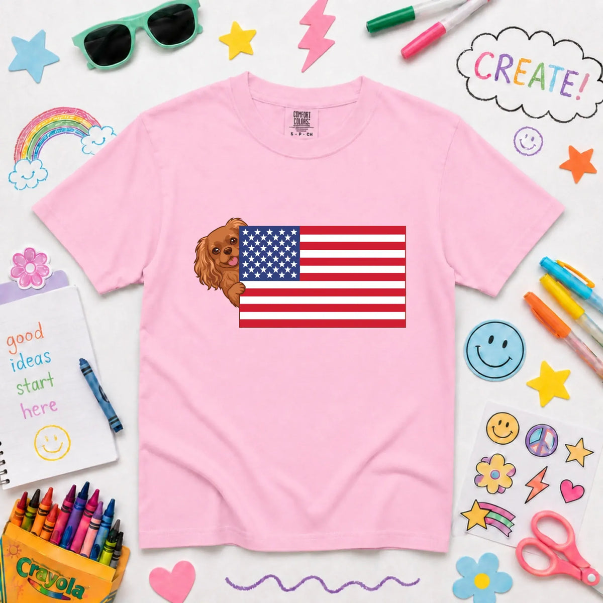 Custom Cavalier YOUTH American USA Flag Unisex Tshirt NEW Youth Midweight Tee Blossom