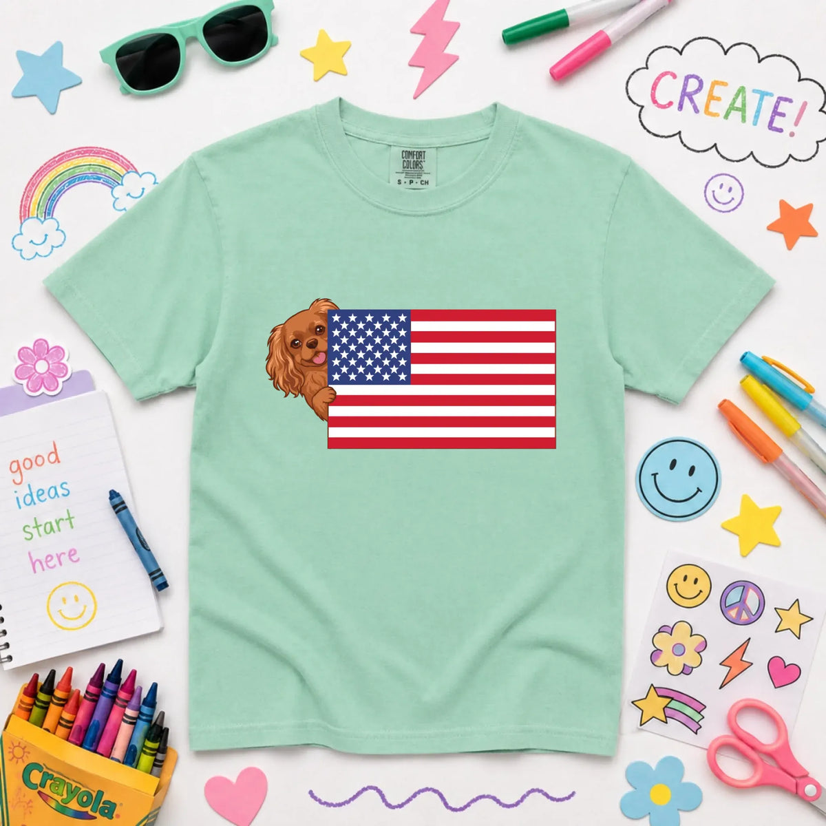Custom Cavalier YOUTH American USA Flag Unisex Tshirt NEW Youth Midweight Tee Island Reef