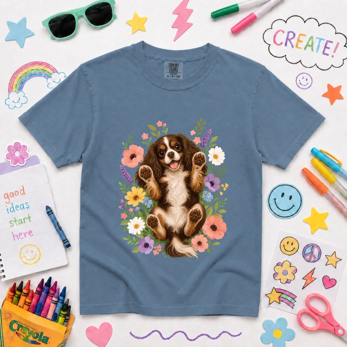 T-Shirt Blue Jean / XS Custom Cavalier YOUTH Belly Rubs Garden Unisext Tshirt