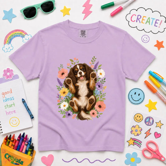Custom Cavalier YOUTH Belly Rubs Garden Unisext Tshirt Orchid