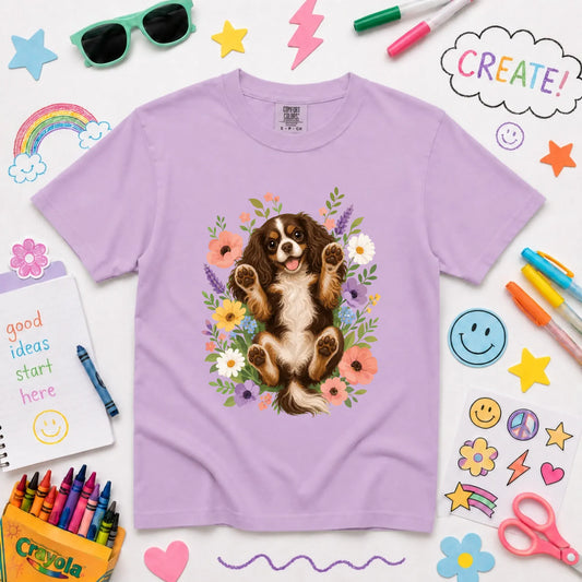 Custom Cavalier YOUTH Belly Rubs Garden Unisext Tshirt NEW Youth Midweight Tee Orchid