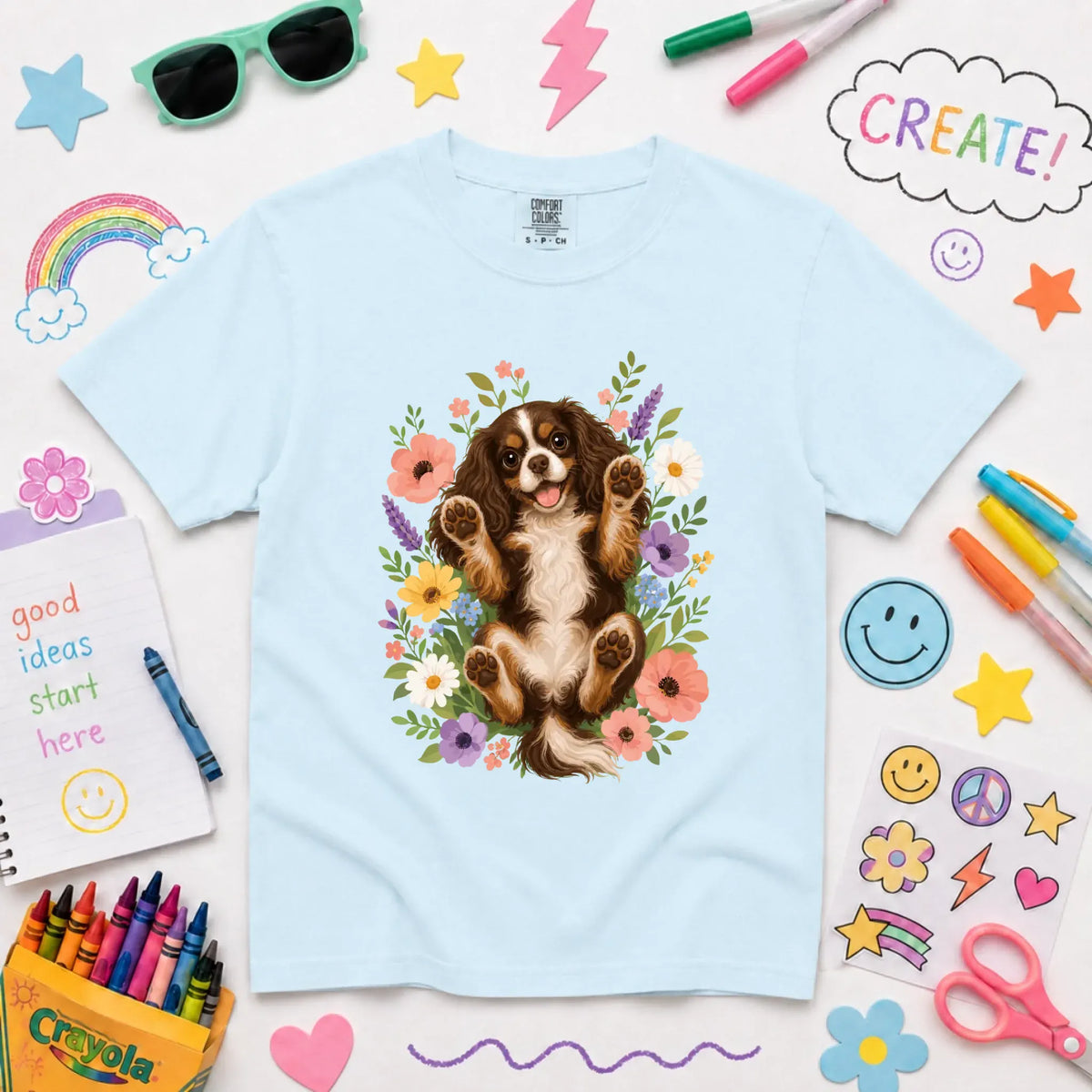 Custom Cavalier YOUTH Belly Rubs Garden Unisext Tshirt NEW Youth Midweight Tee Chambray