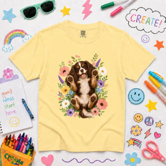 Custom Cavalier YOUTH Belly Rubs Garden Unisext Tshirt NEW Youth Midweight Tee Butter