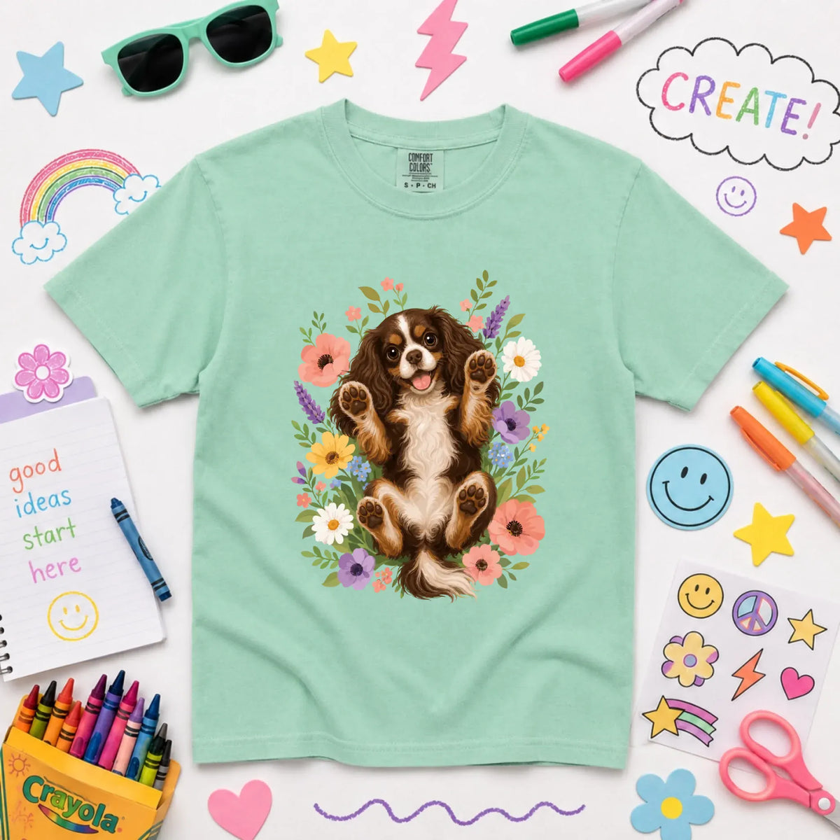 Custom Cavalier YOUTH Belly Rubs Garden Unisext Tshirt NEW Youth Midweight Tee Island Reef