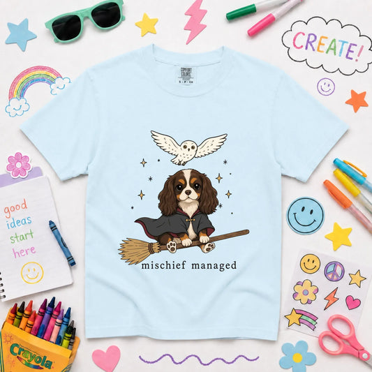 Custom Cavalier YOUTH Halloween Mischief Managed Unisex TShirt Chambray