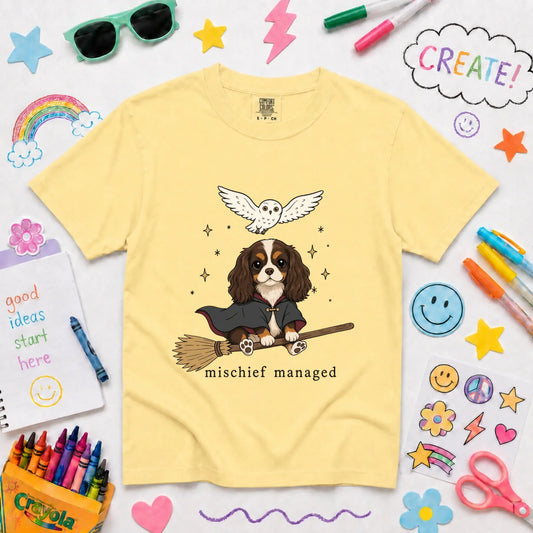 Custom Cavalier YOUTH Halloween Mischief Managed Unisex TShirt Butter