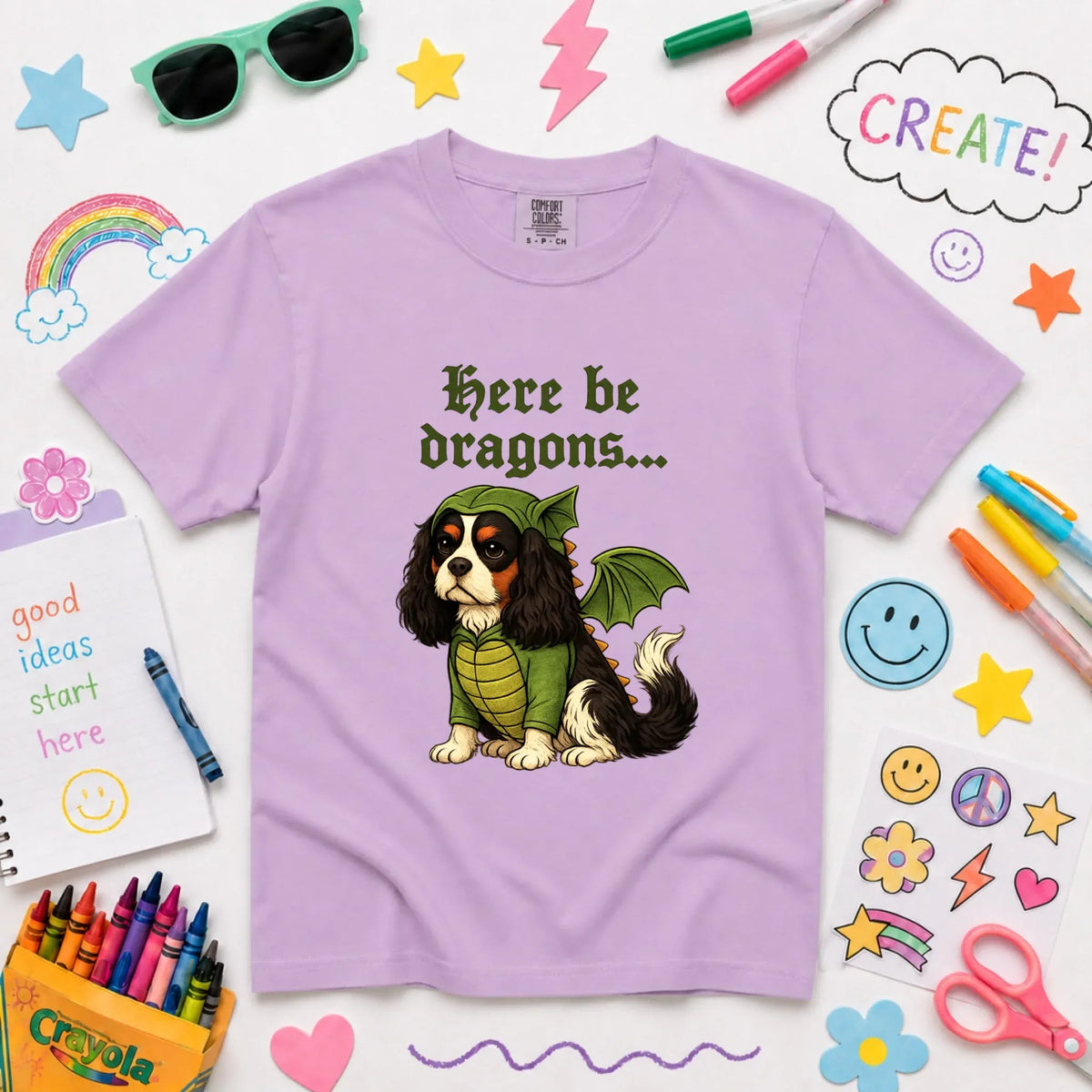 Custom Cavalier YOUTH Here Be Dragons Unisex TShirt NEW Youth Midweight Tee Orchid