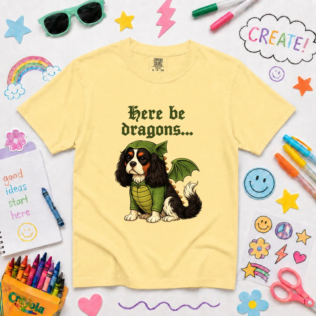 Custom Cavalier YOUTH Here Be Dragons Unisex TShirt NEW Youth Midweight Tee Butter