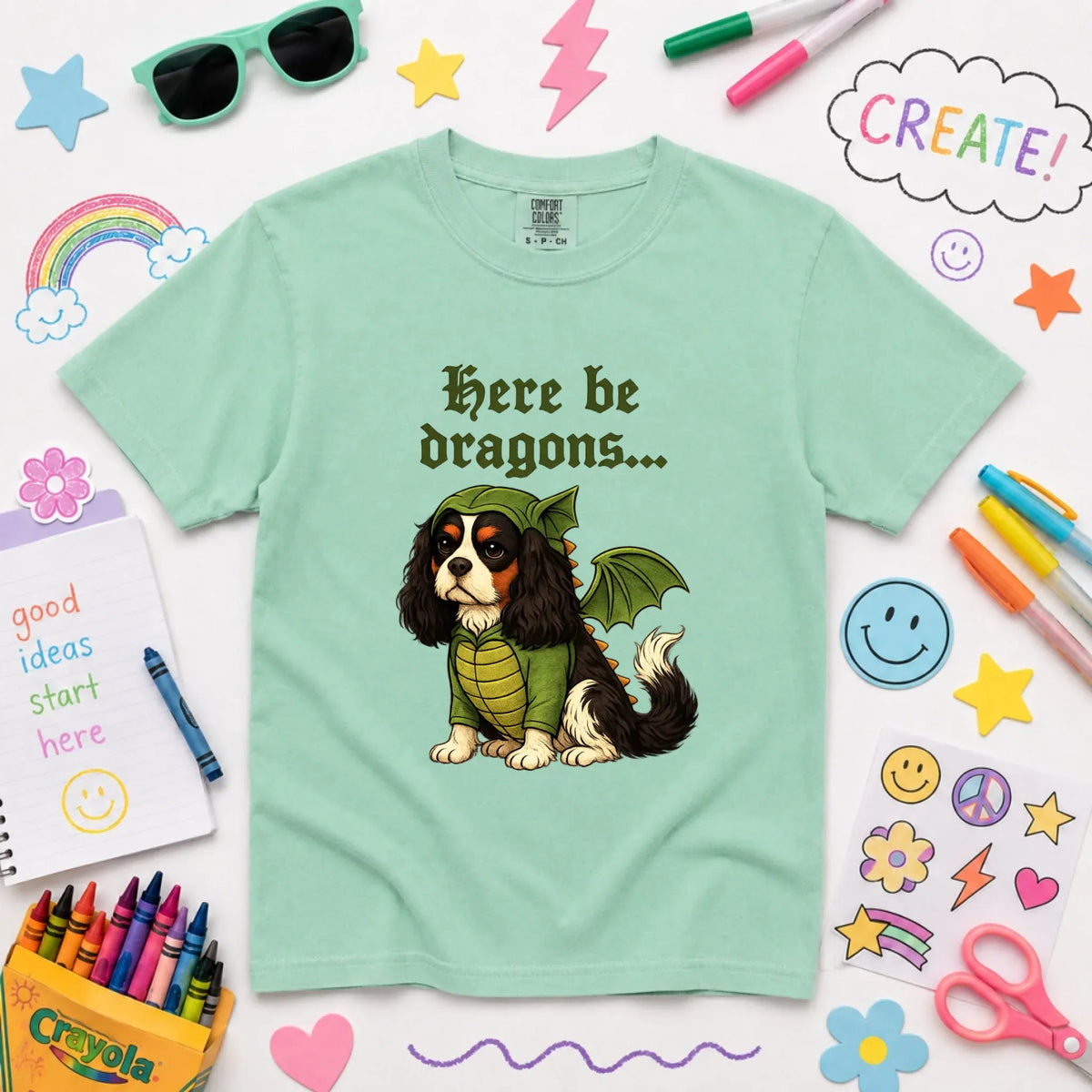 Custom Cavalier YOUTH Here Be Dragons Unisex TShirt NEW Youth Midweight Tee Island Reef