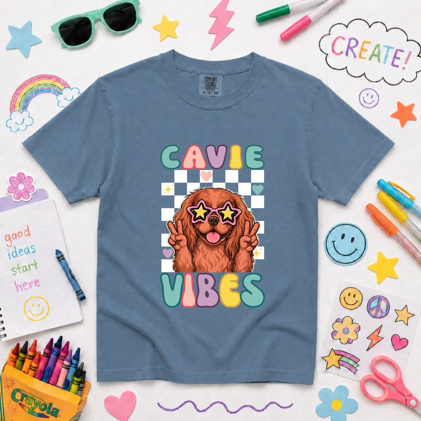 Custom Cavalier YOUTH Retro Vibes Unisex TShirt Blue Jean