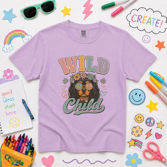 Custom Cavalier YOUTH Wild Child Hippie Unisex TShirt NEW Youth Midweight Tee Orchid