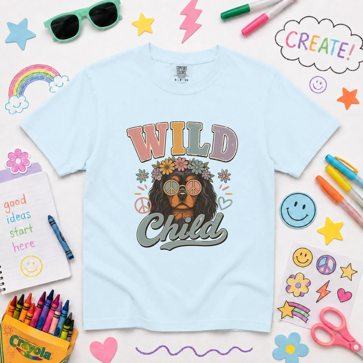 Custom Cavalier YOUTH Wild Child Hippie Unisex TShirt NEW Youth Midweight Tee Chambray