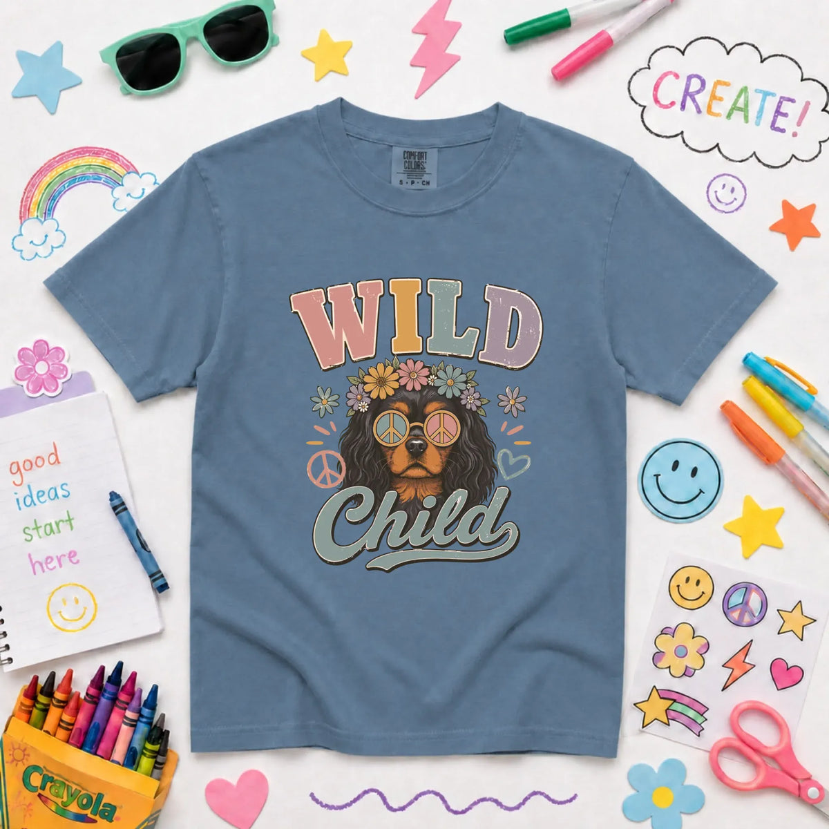 Custom Cavalier YOUTH Wild Child Hippie Unisex TShirt NEW Youth Midweight Tee Blue Jean