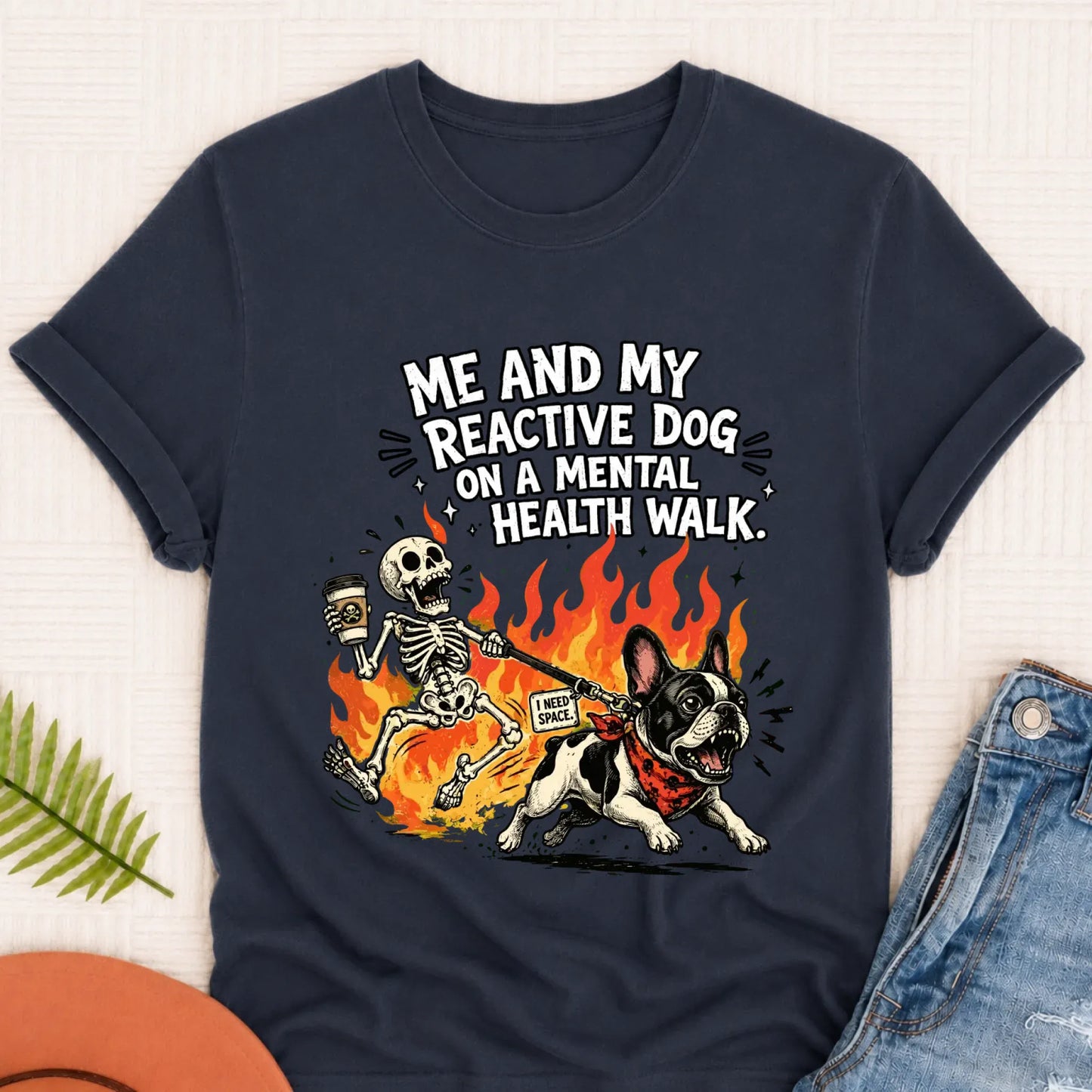 Custom Crazy Walk French Bulldog Unisex TShirt Navy