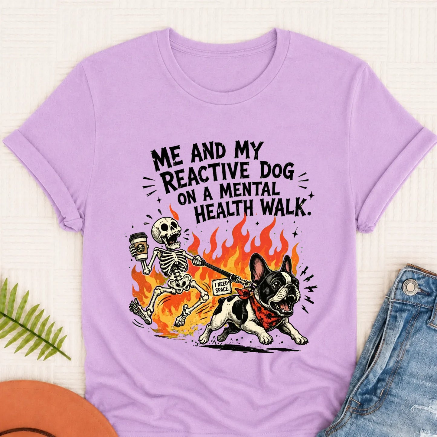 Custom Crazy Walk French Bulldog Unisex TShirt Orchid