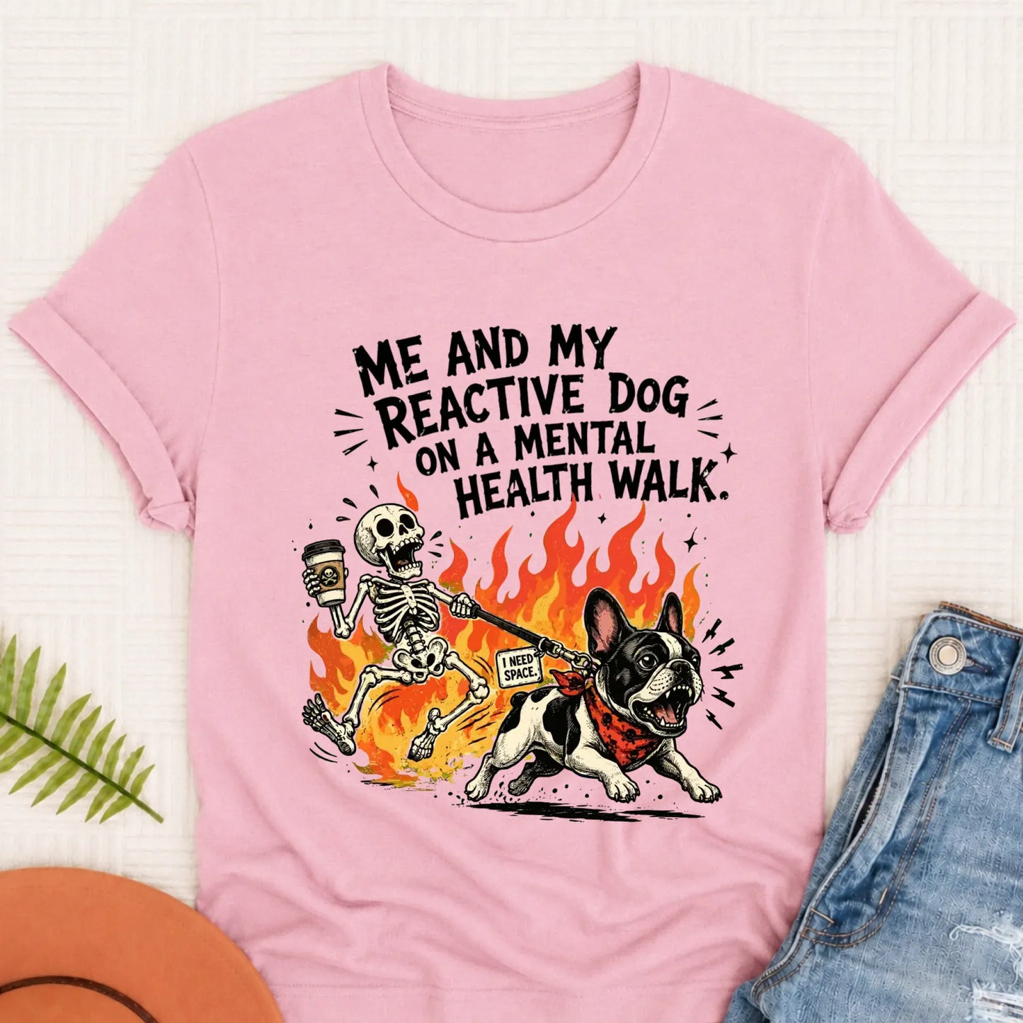 Custom Crazy Walk French Bulldog Unisex TShirt Blossom