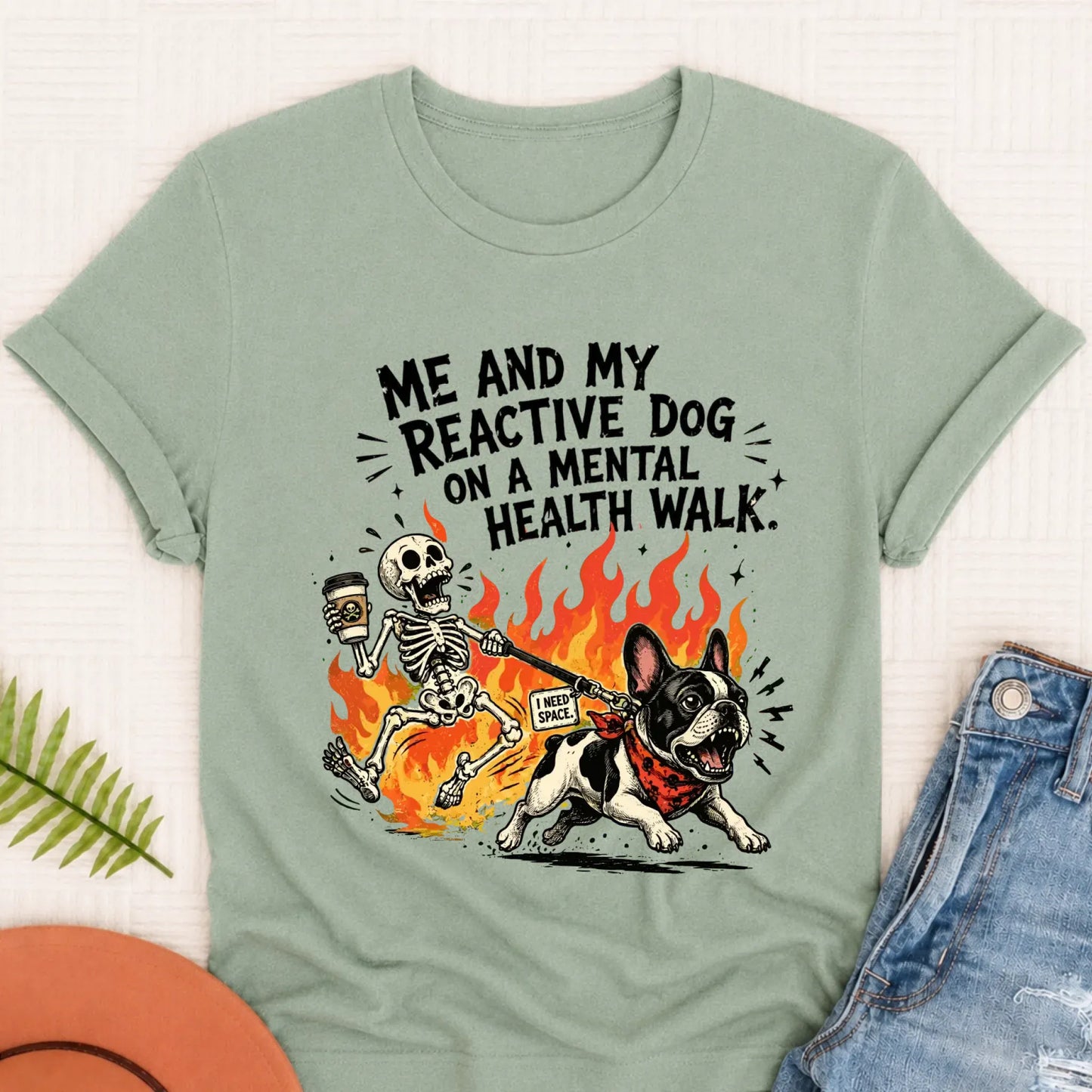 Custom Crazy Walk French Bulldog Unisex TShirt Bay