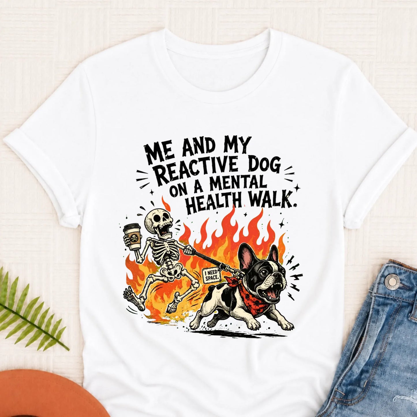Custom Crazy Walk French Bulldog Unisex TShirt White