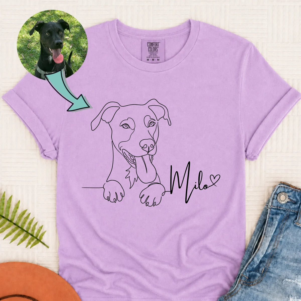Custom Dog and Name Minimalist Unisex Tshirt Orchid