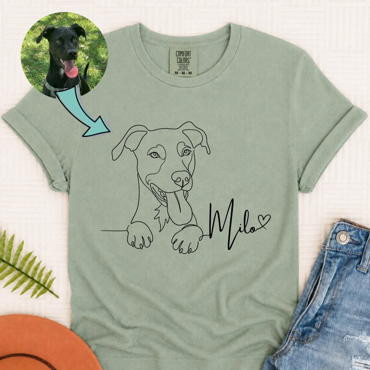 Custom Dog and Name Minimalist Unisex Tshirt Bay