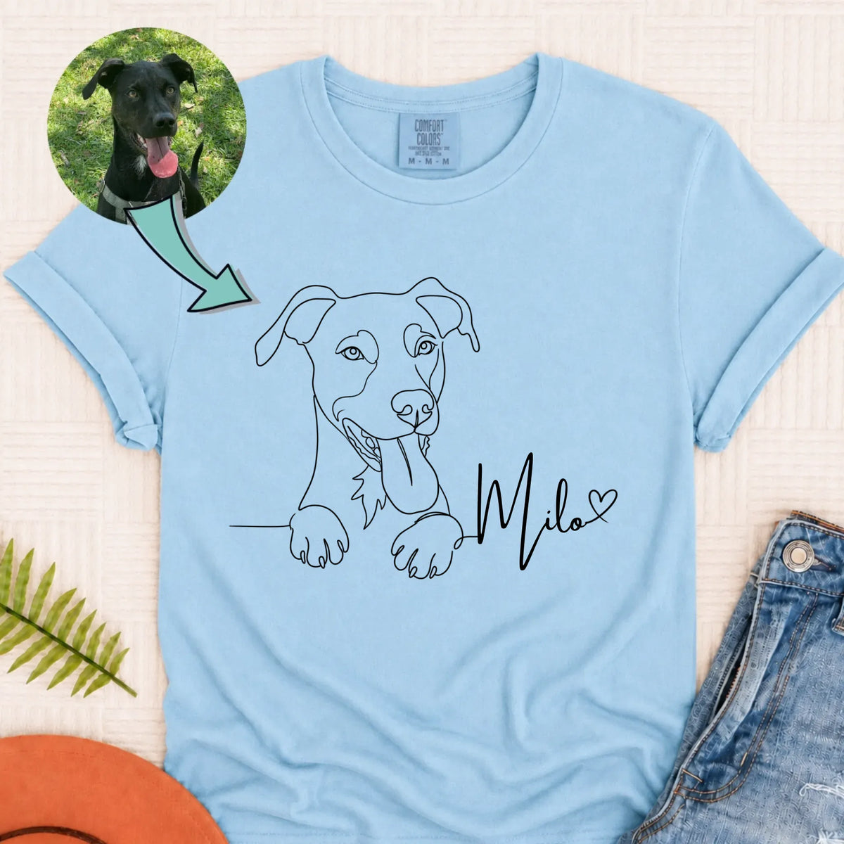 Custom Dog and Name Minimalist Unisex Tshirt Chambray