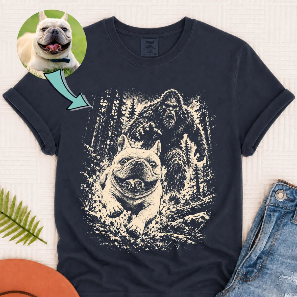 T-Shirt Navy / S Custom Dog Bigfoot Funny Run Away Unisex TShirt