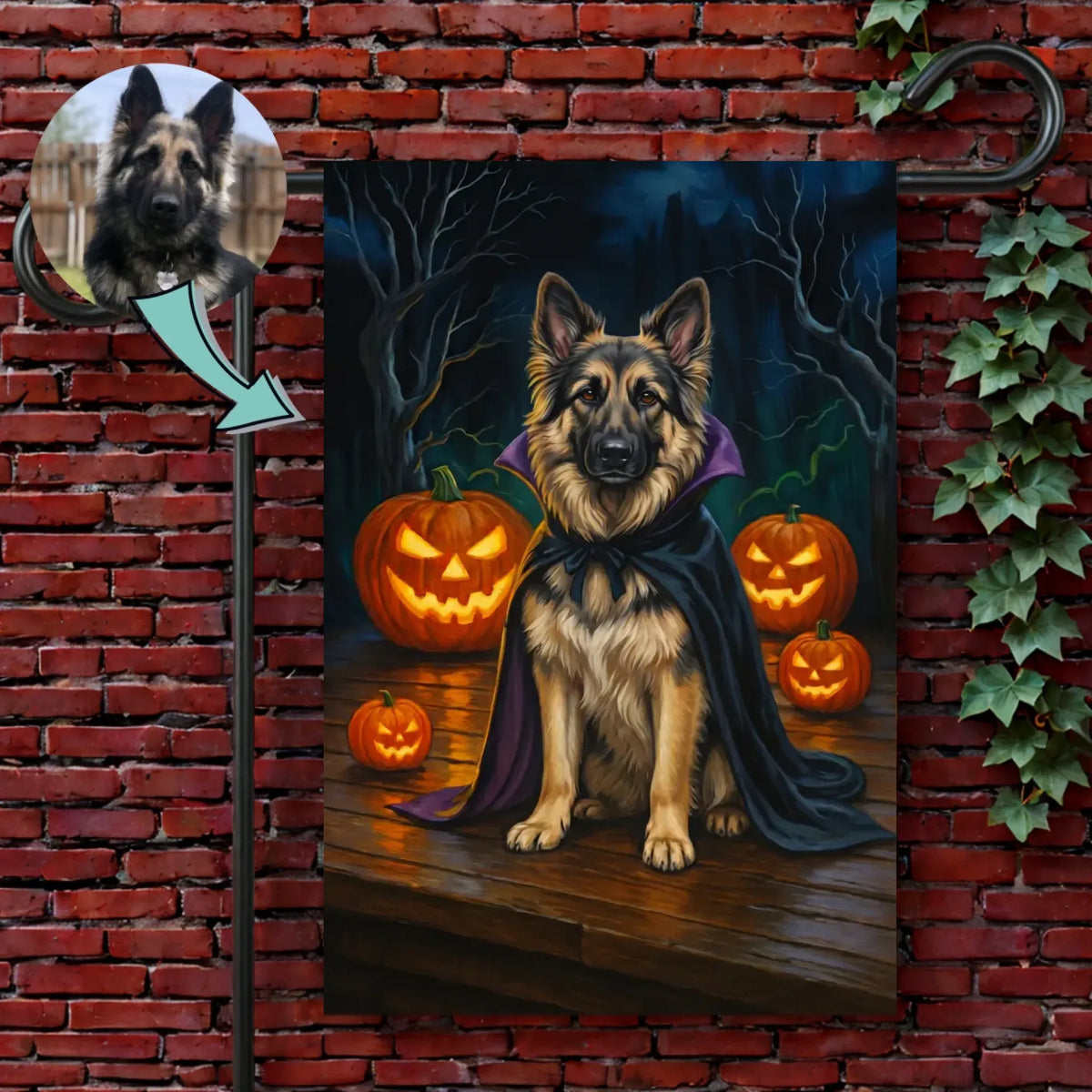 Custom Dog Halloween Vampire Garden Flag 12'' × 18''