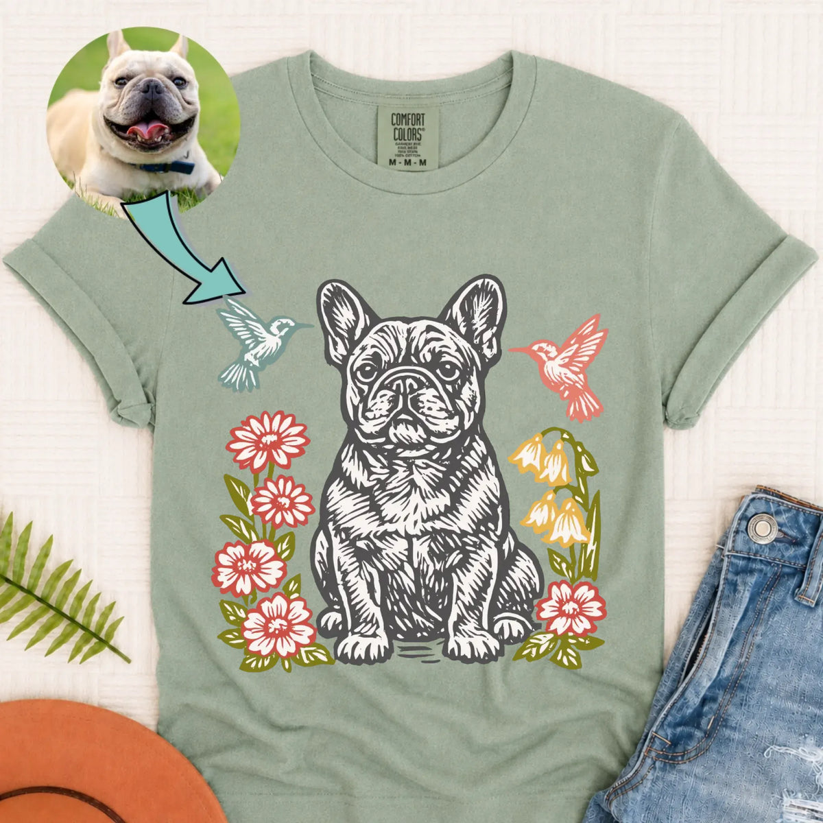 Custom Dog Hummingbirds Garden Unisex Tshirt Bay
