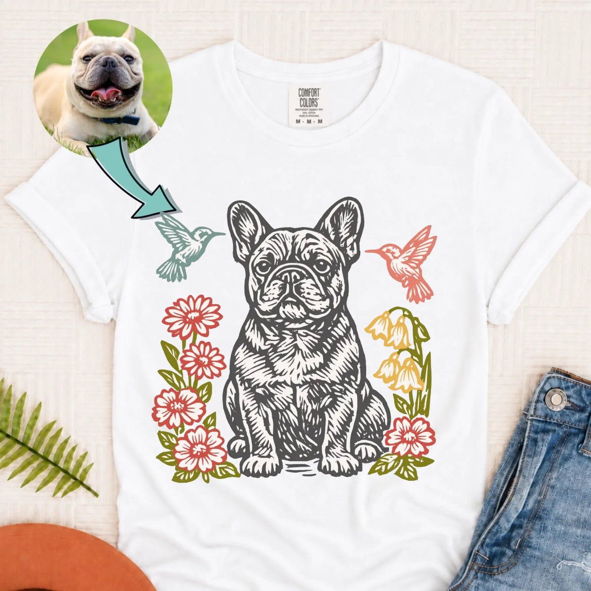 Custom Dog Hummingbirds Garden Unisex Tshirt White