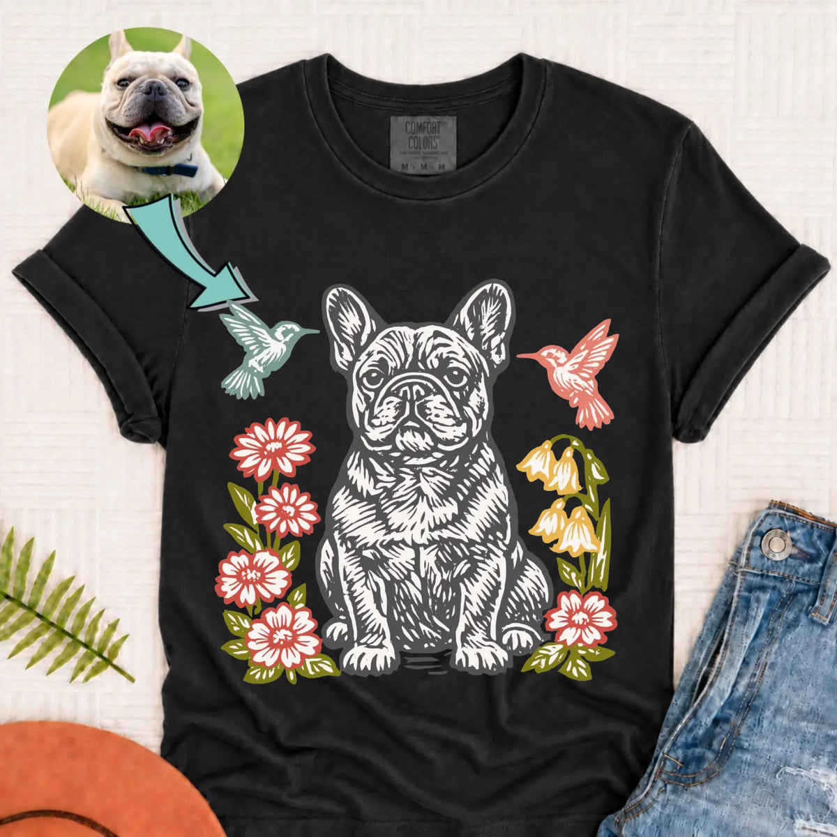 Custom Dog Hummingbirds Garden Unisex Tshirt Graphite