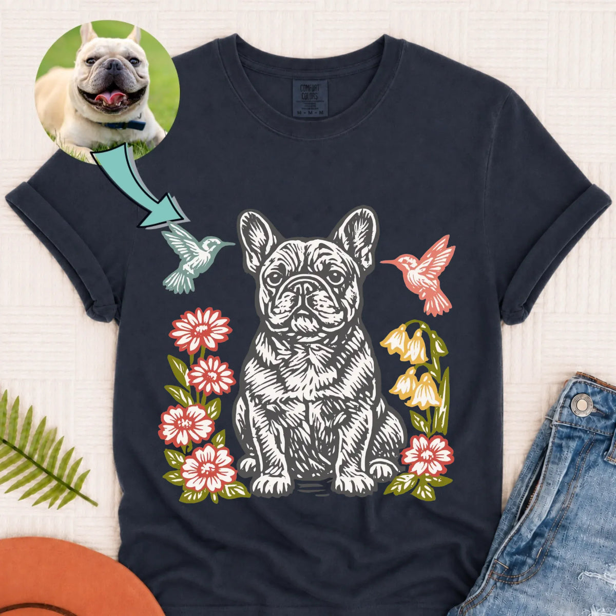 Custom Dog Hummingbirds Garden Unisex Tshirt Navy