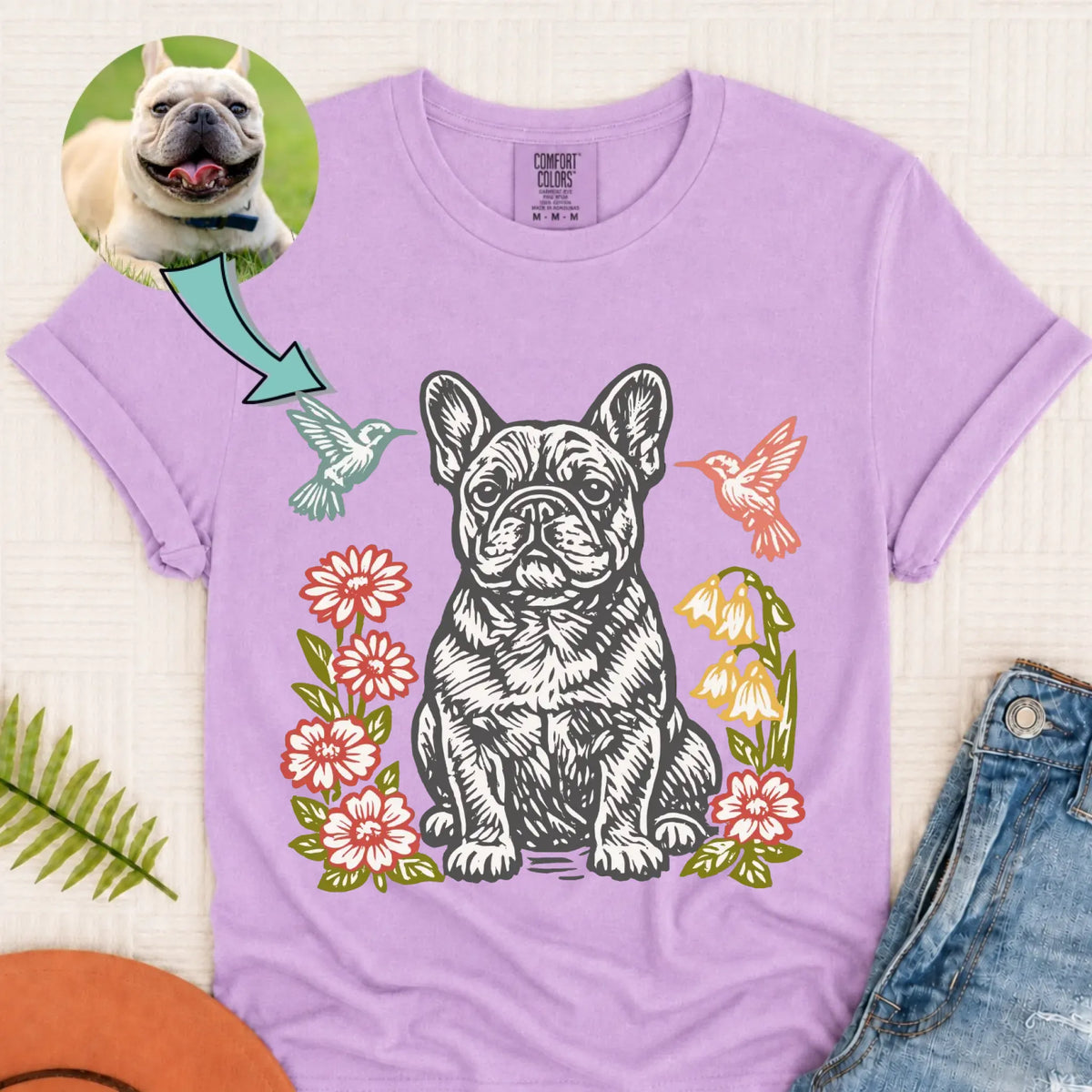 Custom Dog Hummingbirds Garden Unisex Tshirt Orchid