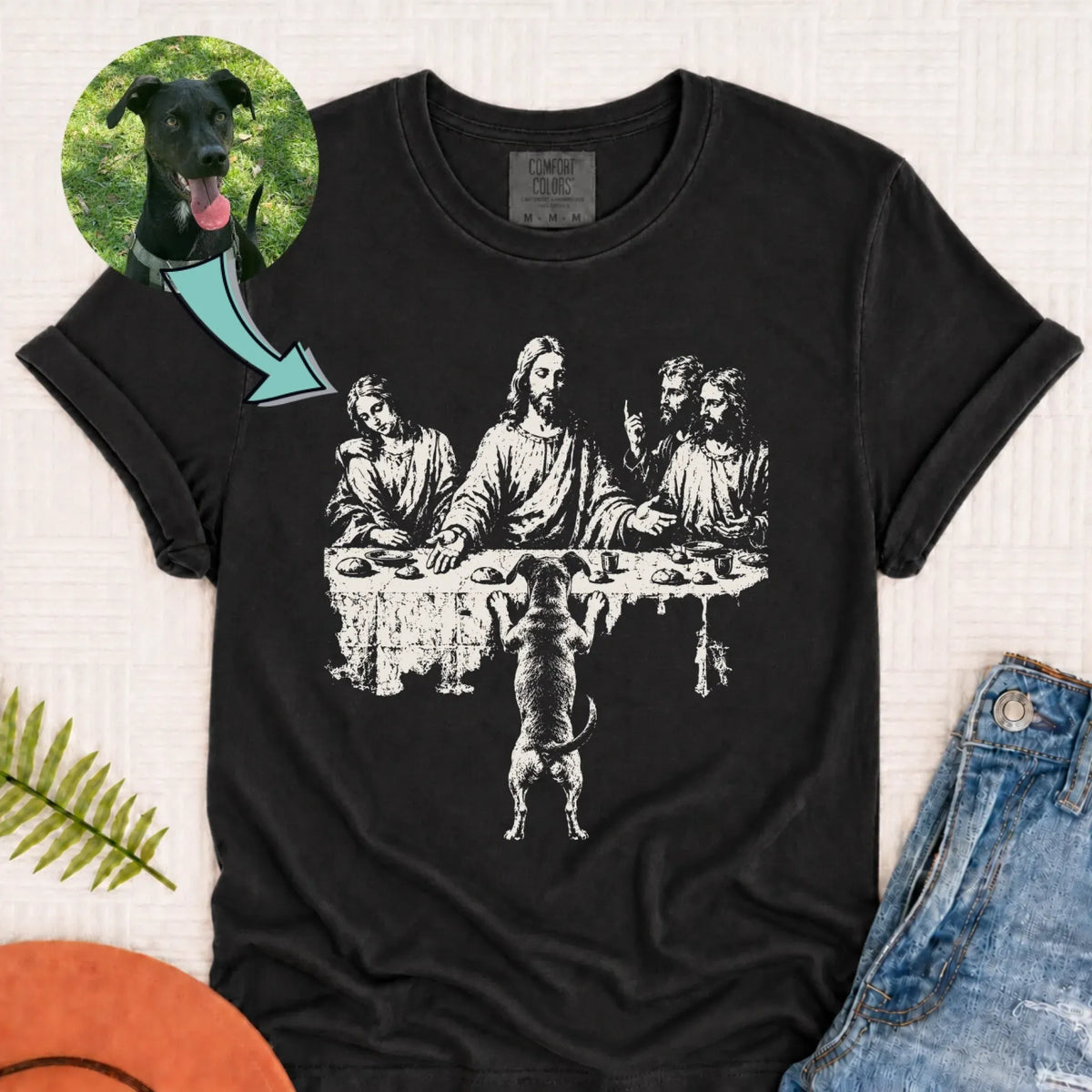 Custom Dog Last Supper Art Unisex TShirt Graphite